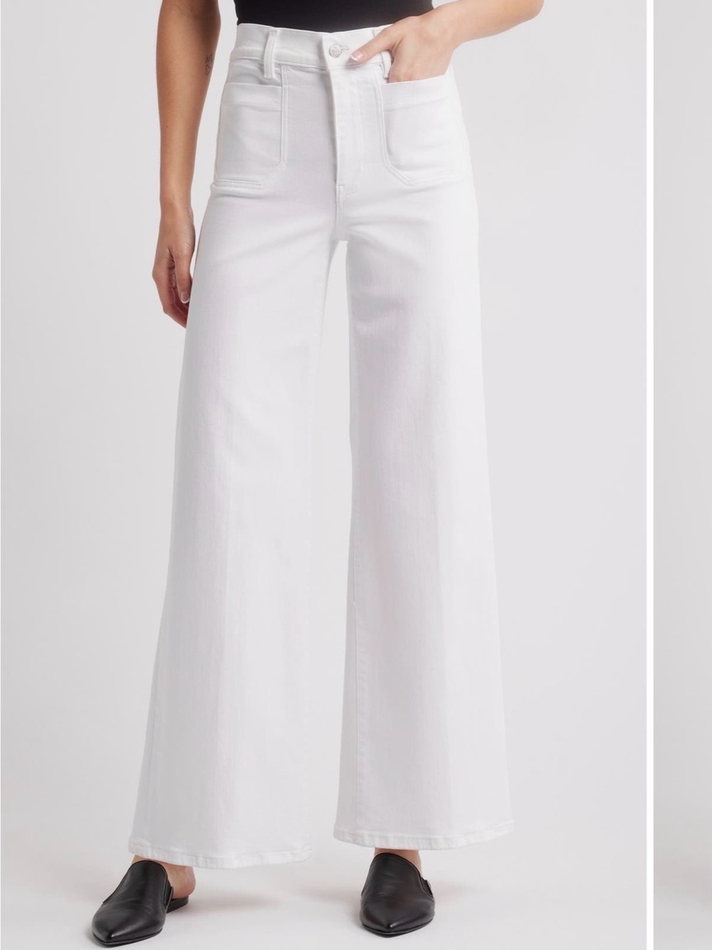 Frame Le Slim Palazzo Patch Pocket White Wide-Leg Jeans with 28” inseam